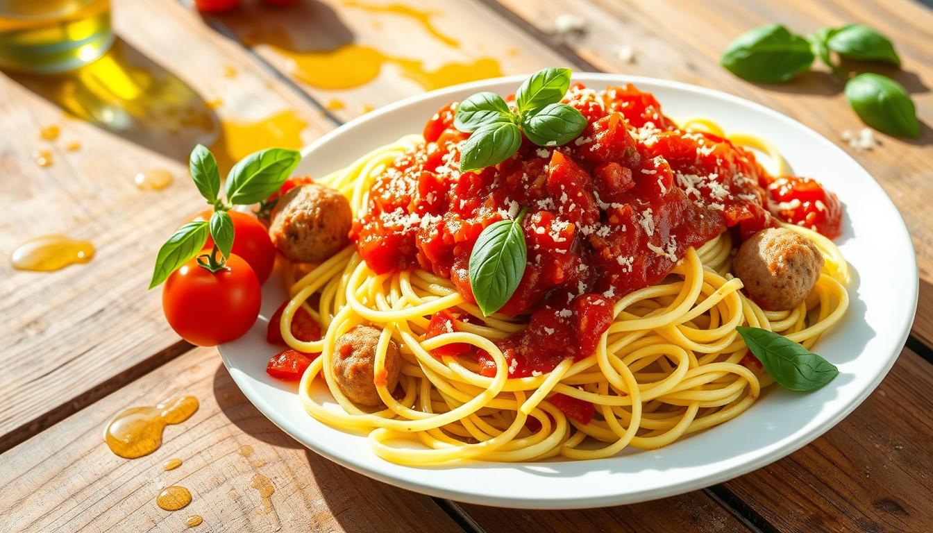 Zoodles (Espaguetis de Calabacín) con Salsa de Tomate Casera y Albóndigas Light