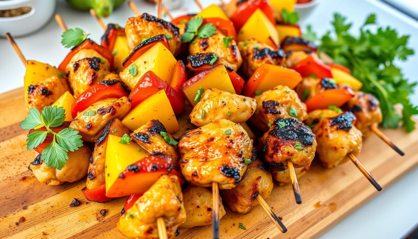 Brochetas de Pollo con Pimientos y Piña al Horno