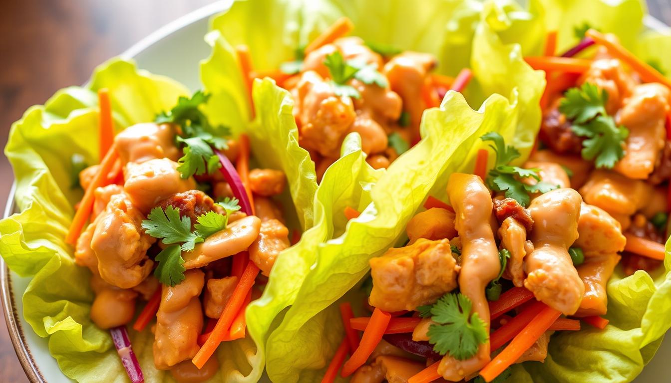 Tacos de Lechuga con Pollo al Estilo Thai y Salsa de Cacahuete Light